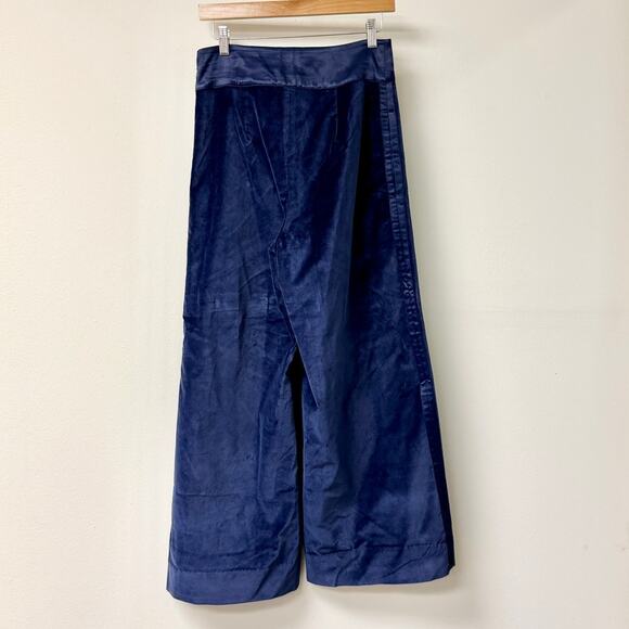 Frances Valentine Velour High Waisted Wide Leg Tuxedo Pants Navy Women's Size 6 - Picture 3 of 5